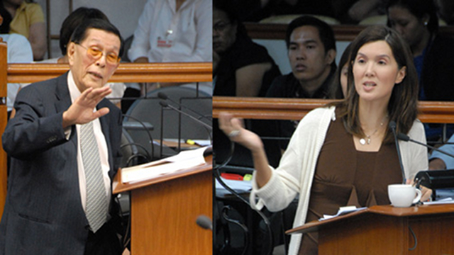 NEW CLASH. Senate President Juan Ponce Enrile and Sen Pia Cayetano again clash on the RH bill. Cayetano asks Enrile to be ready for his amendments but the Senate President said he cannot be compelled to do so. File photo by Joe Arazas/Senate PRIB 