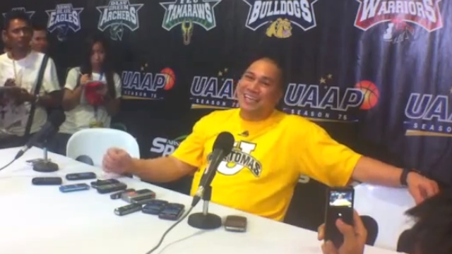 STAYING AT UST. Pido Jarencio during the UAAP Season 75 post-game press conference. Screenshot from video footage by Adrian Portugal
