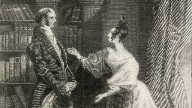 An 1833 engraving of a scene from Chapter 59 of Jane Austen's Pride and Prejudice. Public domain. www.wikipedia.org