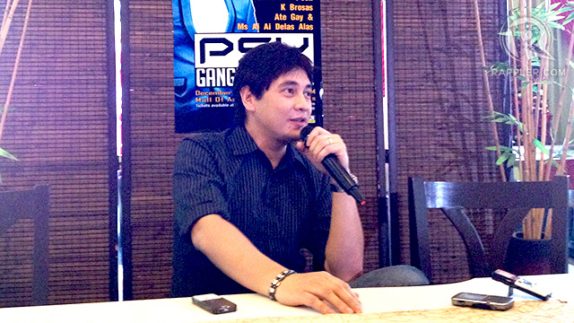 ARTIST WITH A HEART. That's Ntertainment's Joed Serrano told the press that Psy asked for proceeds of his concert to go to a charity, even before Pablo hit the country. Photo and video by Kai Magsanoc