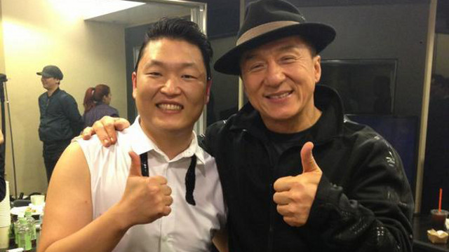 TWO WEEKS TO GO! Psy with Jackie Chan during the Korean star's recent Hong Kong visit. Photo from Psy's official Facebook page