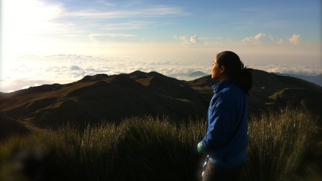GOLDEN HILLS. The writer takes in the view from the top of Mt, Pulag. All photos courtesy of Tanya Lim
