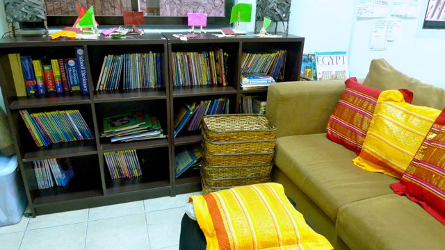 GET LOST IN YOUR book. A reading nook in a 4th grade classroom library