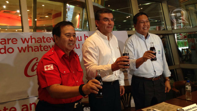 JOINT FORCES. Red Cross chairman Richard Gordon, Coca-Cola general manager Guillermo Aponte and Habitat for Humanity CEO Charlie Ayco launches #RebuildPH. All photos by David Lozada/Rappler