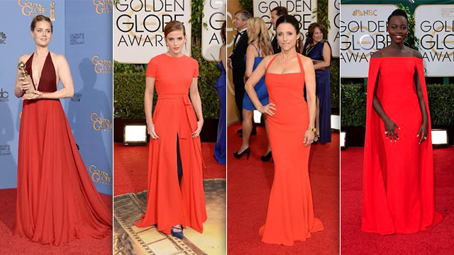 FIERY COLORS. Bold shades of orange and red were worn by many stars on the red carpet. Photos from Agence France-Presse and European Pressphoto Agency