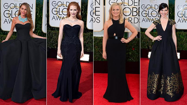 LONG BLACK DRESSES. Stars like Sofia Vergara, Jessica Chastain, and Amy Poehler all wore the same color in different styles to the event. Photos from Agence France-Presse and the European Pressphoto Agency
