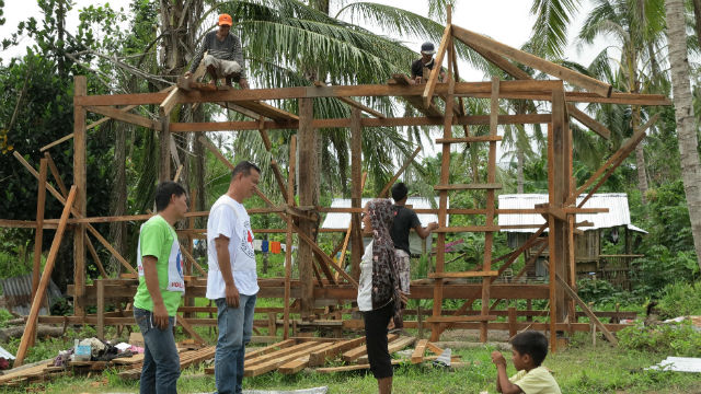 STANDARD HOUSE. A standard house built for the shelter program is 18 sq meters in size, made of lumber with reinforced foundations, and designed to be more resilient to harsh weather conditions. Photo from ICRC/Sarah Velasco