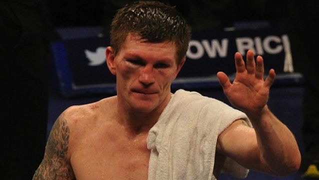 DEFEATED. British boxer Ricky Hatton reacts after losing the welterweight boxing match against Ukranian Vyacheslav Senchenko at The Manchester Arena in Manchester, northwest England, on November 24, 2012. AFP PHOTO/PAUL ELLIS