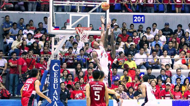 SKYING HIGH. Dozier had 6 blocks to go with his 20 rebounds. Photo by PBA Images/Nuki Sabio.