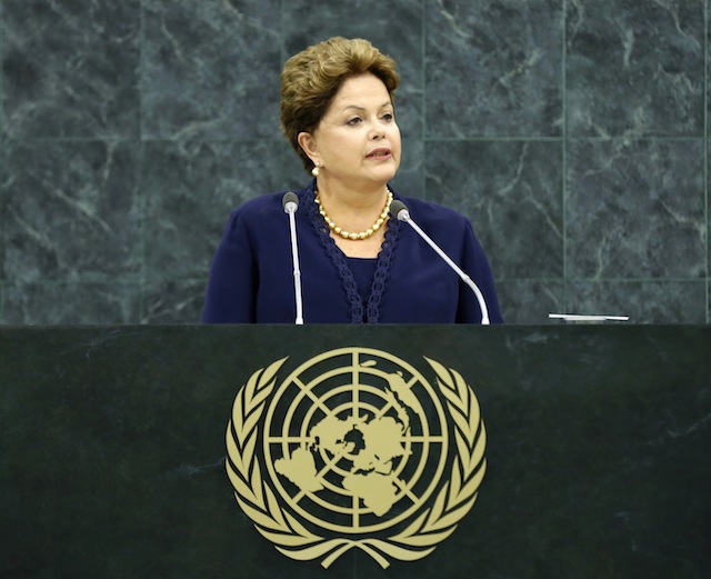 INTERNET PRIVACY PRIORITY. In this file photo Dilma Rousseff, President of Brazil, addresses the general debate of the 68th session of the General Assembly, 24 September 2013, at the United Nations, New York. UN Photo/Rick Bajornas