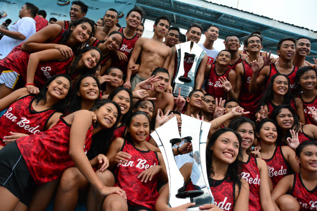 RED AND GOLD. San Beda College's tankers pose for photos after winning championships. Photo by Jaelle Nevin Reyes/Rappler