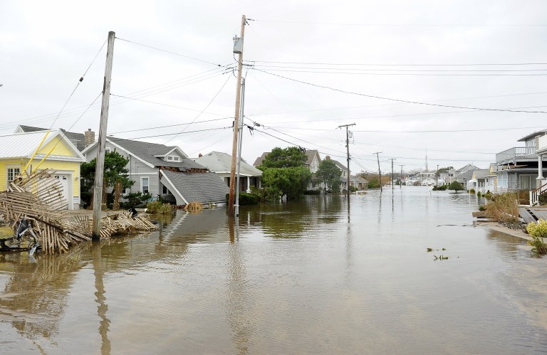 FLOODED. Residential streets close to the shore remain flooded following Hurricane Sandy, on October 30, 2012 in Belmar, New Jersey, United States. Photo by Getty Images/AFP/Michael Loccisano