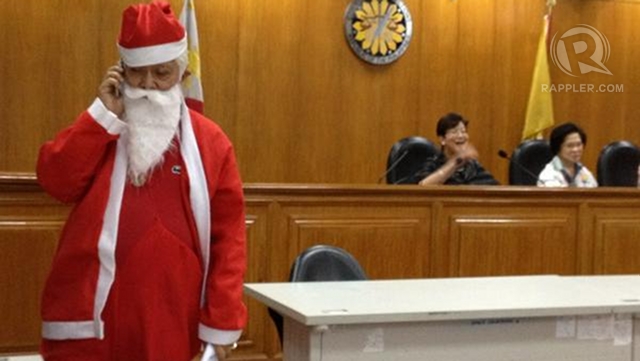 'SANTA SIXTO.' Comelec Chair Sixto Brillantes Jr dresses up as Santa Claus for the poll body's Christmas activities. Photo by Paterno Esmaquel II