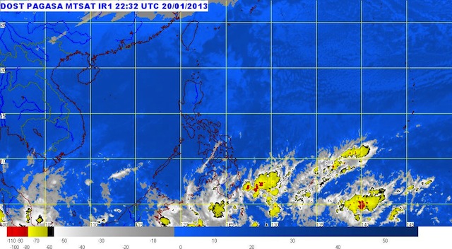 MTSAT ENHANCED-IR Satellite Image 6:32 a.m., 21 January 2013. Image courtesy of PAGASA.