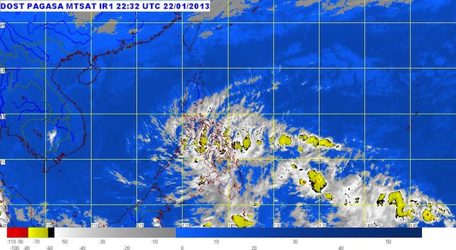 MTSAT ENHANCED-IR Satellite Image 6:32 a.m., 23 January 2013. Image courtesy of PAGASA.