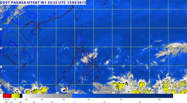 MTSAT ENHANCED-IR Satellite Image 5:32 a.m., 14 February 2013. Image courtesy of PAGASA.