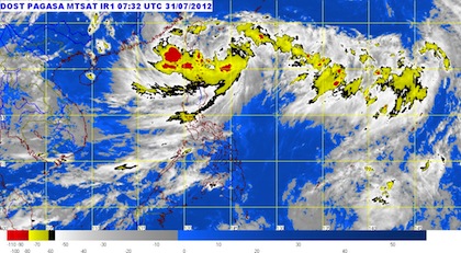 MTSAT Enhanced-IR Satellite Image of typhoon Gener (international codename Saola) as of 3:32 P.M., 31 July 2012. Image courtesy of Pagasa.