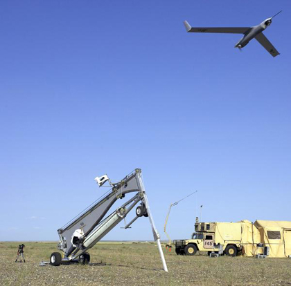 This is a type of Scan Eagle, an unmanned aerial vehicle (UAV). It is equipped with high resolution, day and night camera and thermal imager. 
