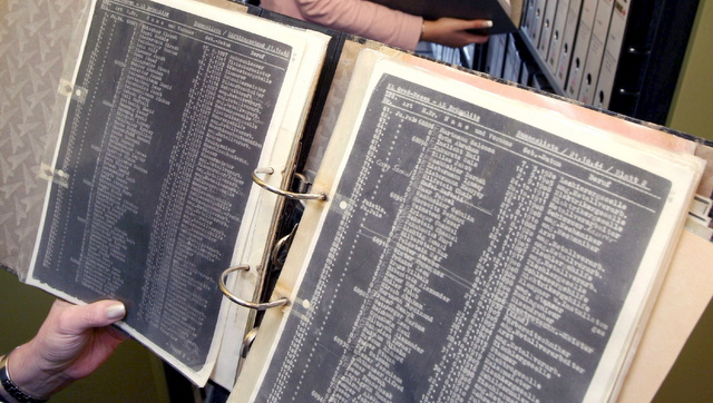 HISTORY. An employee shows the original Schindler's list. Photo by EPA/Uwe Zucchi