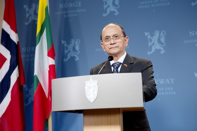 Myanmar President Thein Sein holds a press conference with Norway`s Prime Minister (not in photo) in Oslo on February 26, 2013. AFP PHOTO / THOMAS WINJE OIJORD