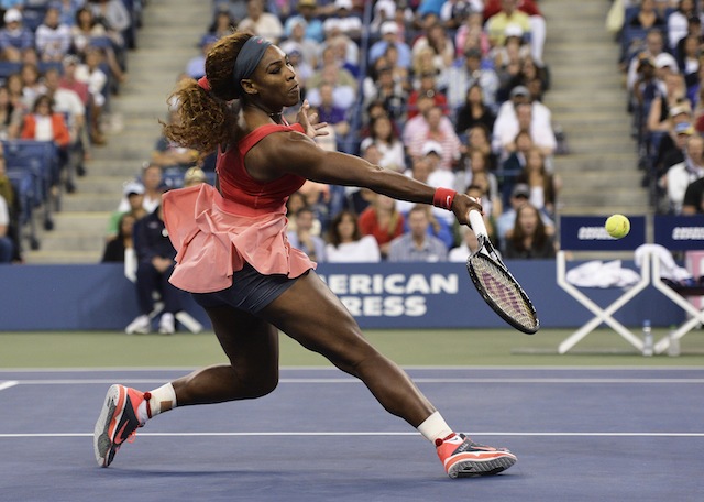 PERFECT HIT. Serena Williams of the US hits a return to Victoria Azarenka of Belarus during the women's final on the fourteenth day of the 2013 US Open Tennis Championship at the USTA National Tennis Center in Flushing Meadows, New York, USA, 08 September 2013. EPA/Justin Lane