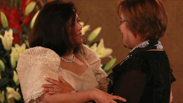 TOP CONTENDERS. Justice Secretary Leila de Lima, once a frontrunner for chief justice, congratulates newly appointed Chief Justice Ma Lourdes Sereno. Photo by Malacañang Photo Bureau