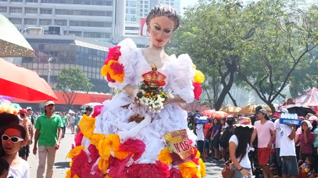 REYNA JUANA in a Filipiniana dress made of plastic bags
