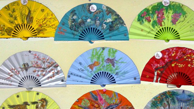 FANS WITH CHINESE PAINTING on exhibit at SM Lanang