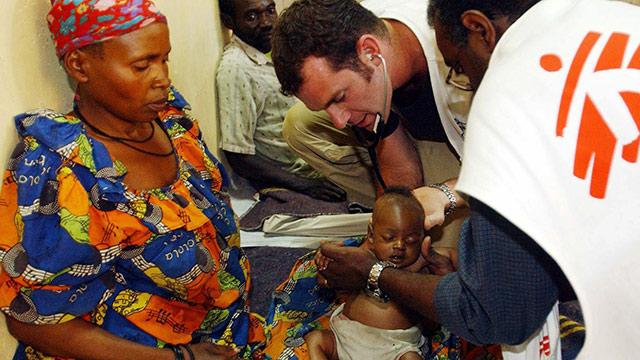 DOCTORS WITHOUT BORDERS. In a file photo, doctors treat a Congolese baby at a 'Medecins sans frontieres' (MSF or Doctors Without Borders) hospital near a refugee camp at Bunia airport, Congo. File photo by EPA/Maurizio Gambarni
