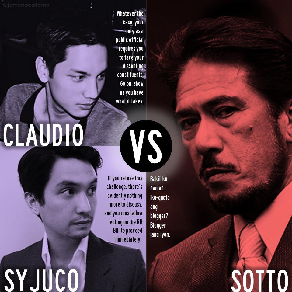 NOT HAPPENING. Sotto rejects the debate challenge from Claudio and Syjuco. Image posted on the Pro RH Bill Facebook page 