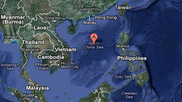 DISPUTED AREA. Google Maps image of the South China Sea