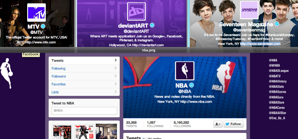 MTV, NBA, Seventeen and Deviant Art go purple for #SpiritDay. Screenshot from Twitter