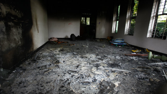 RELIGIOUS RIOTS. An interior view of the heavily damaged and burnt residence following sectarian clashes in Sri Lanka. Clashes broke out on June 15 in Aluthgama when a group led by Buddhist monks protested a previous attack by a Muslim group on a monk in the area. Photo by M.A.Pushpa Kumara/EPA