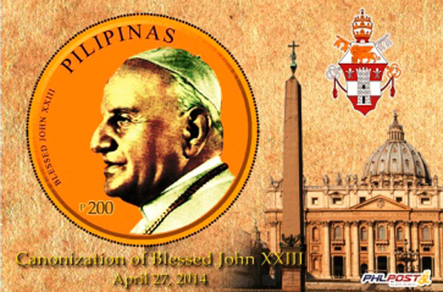 POPE JOHN XXIII. PHLPost will issue 5,000 copies of stamps bearing the image of Pope John XXIII.