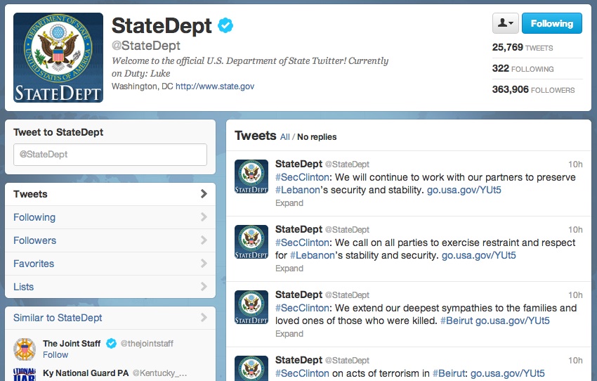The US State Department's Twitter account.