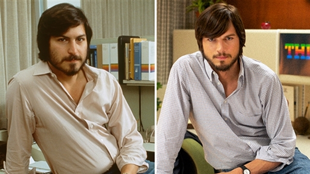 SEEING DOUBLE. A photo of Steve Jobs (left) juxtaposed with an image of Ashton Kutcher (right) in the Steve Jobs biopic to be released in April. Photos courtesy of Corbis file, Sundance Institute