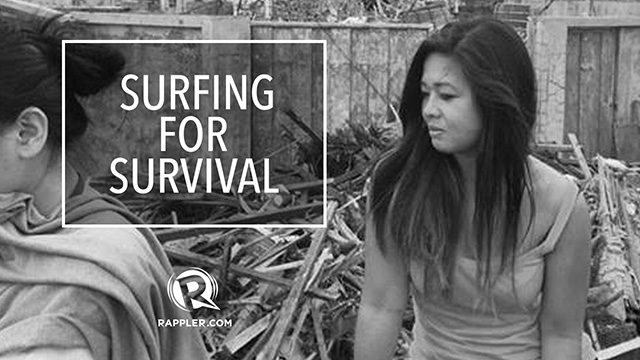 SURFING FOR SURVIVAL. Sheena Junia survived Haiyan's storm surges by paddling her way to safety.
