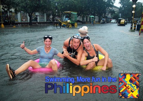 Swimming in the flood, more fun in the Philippines. Photo from Facebook