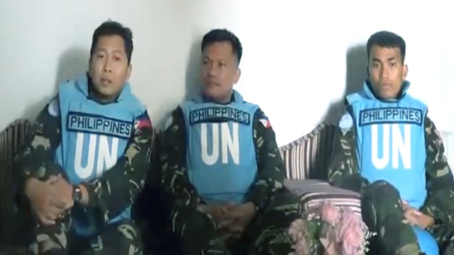 Screen grab of the video posted on YouTube by the Syrian Observatory for Human Rights showing the Filipino peacekeepers seized in the Golan Heights by Syrian rebels.