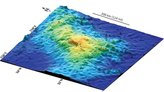 EARTH'S LARGEST. A 3-D map of the Tamu Massif formation. Photo courtesy of IODP, Texas A&M University