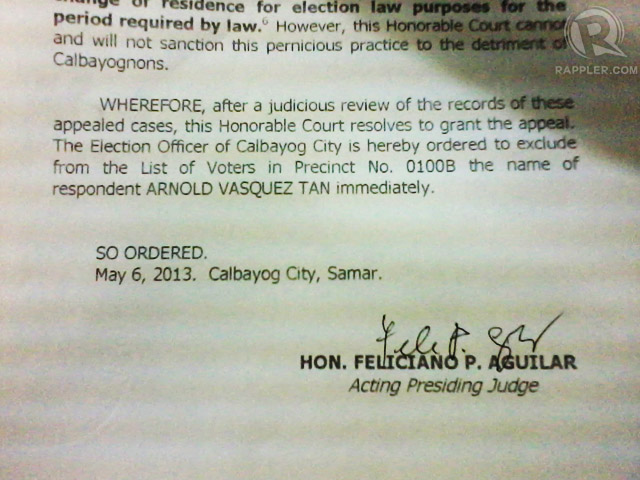 Photo of the signed court decision 
