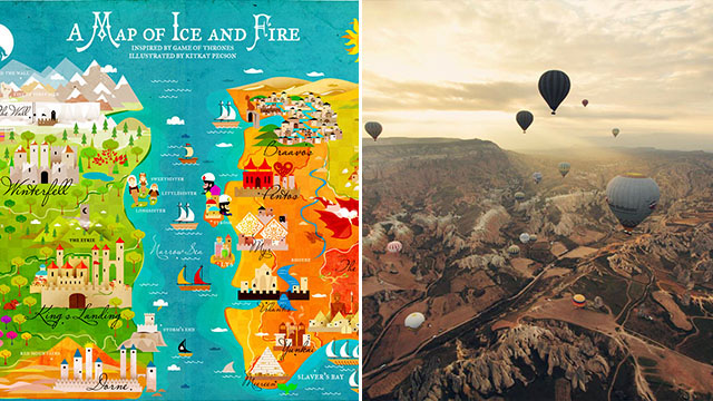 PRINT SALE. Illustrator Kitkat Pecson and photographer Tata Yap are selling prints of their work for Typhoon Yolanda (Haiyan) survivors. Game of Thrones-inspired map illustration (L) by Kitkat Pecson and photo of hot air balloons in Turkey (R) by Tata Yap.