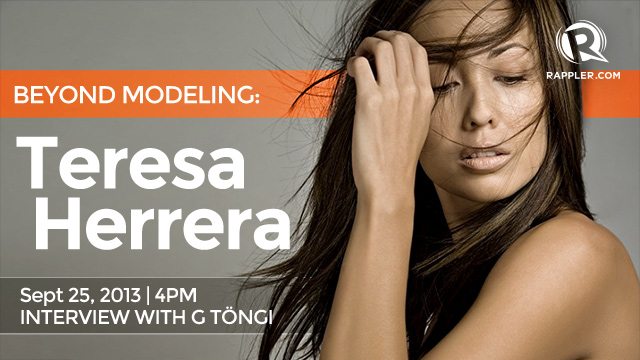 SUPERMODEL IN THE HOUSE. Teresa Herrera is in the Rappler studio. Tweet your questions and use the hash tag #beyondmodeling. Graphic by Raffy de Guzman/Rappler