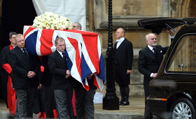 FINAL RITES. Margaret Thatcher makes her final journey. Photo by AFP