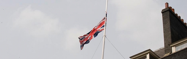 THATCHER TRIBUTE. The Union Flag has been lowered to half-mast at Downing Street. Photo from Cameron's Facebook page 