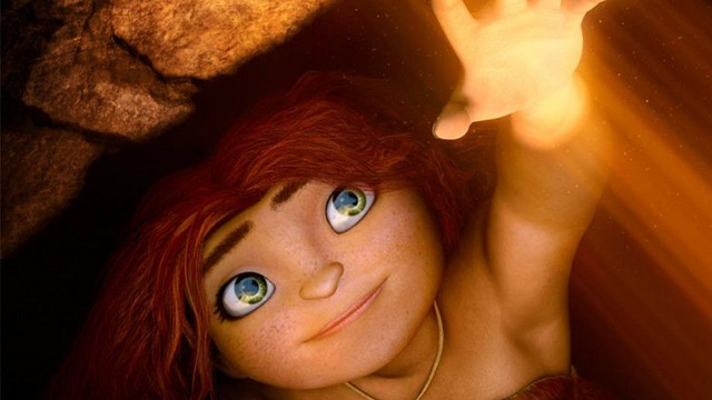 HERE COMES THE SUN. Eep of 'The Croods' touches the light