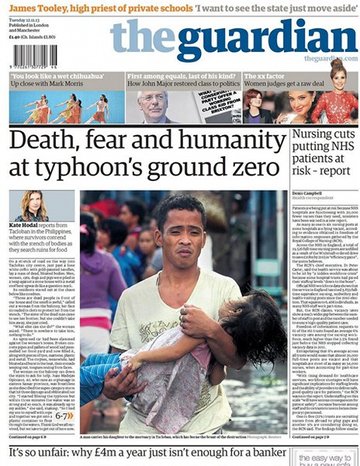 November 12, 2013 frontpage of UK's The Guardian 