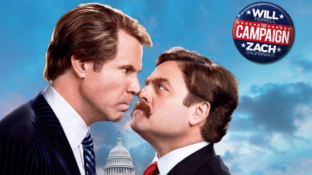 FACE OFF. CAM BRADY (Will Ferrell) and Marty Huggins (Zach Galifianakis) are aiming for that seat in Congress. All images from Warner Bros. Pictures