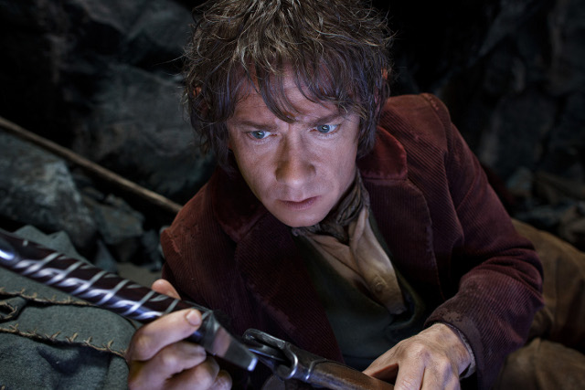 Bilbo (Martin Freeman) prepares to use his sword Sting