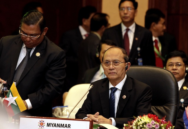 AT THE HELM IN 2014. Myanmar President Thein Sein (R) attends the 23rd Association of Southeast Asian Nations (ASEAN) Summit in Bandar Seri Begawan, Brunei Darussalam, 09 October 2013. Myanmar is the ASEAN chair for 2014. EPA/Nyein Chan Naing